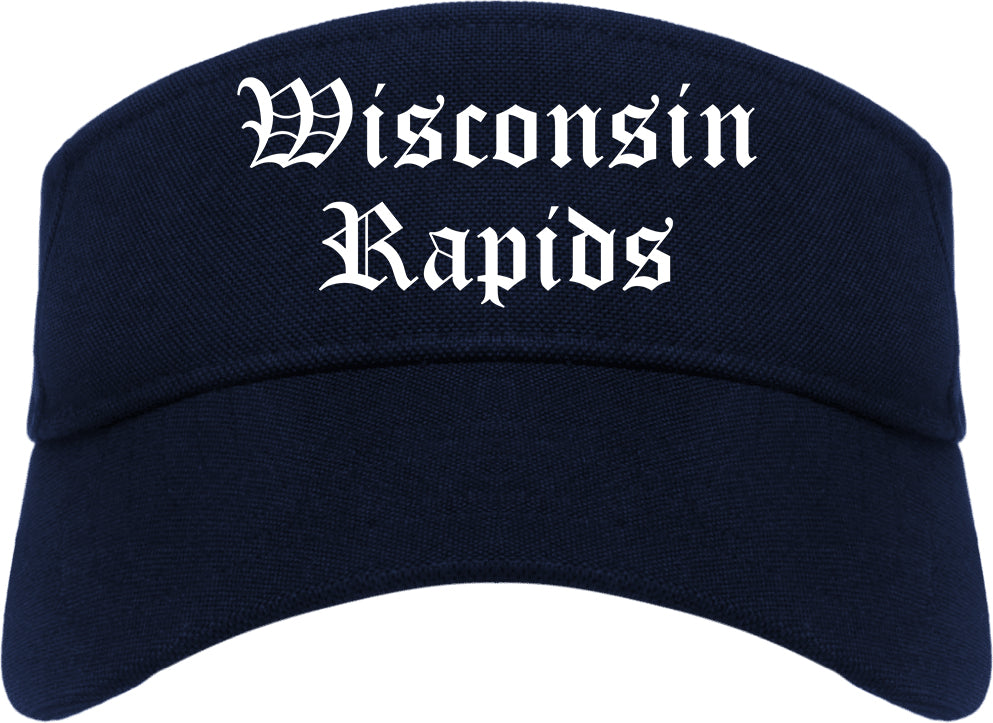 Wisconsin Rapids Wisconsin WI Old English Mens Visor Cap Hat Navy Blue