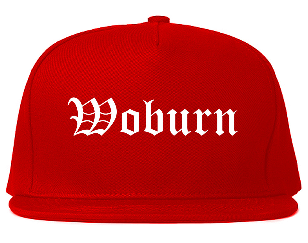 Woburn Massachusetts MA Old English Mens Snapback Hat Red