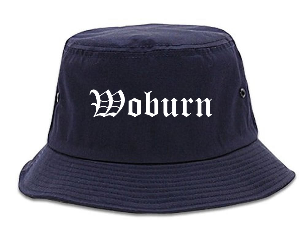 Woburn Massachusetts MA Old English Mens Bucket Hat Navy Blue