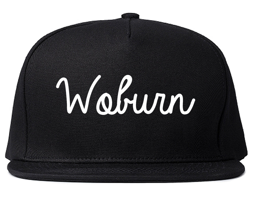 Woburn Massachusetts MA Script Mens Snapback Hat Black