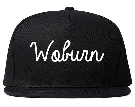 Woburn Massachusetts MA Script Mens Snapback Hat Black