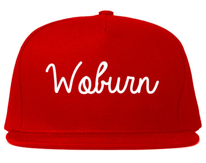 Woburn Massachusetts MA Script Mens Snapback Hat Red