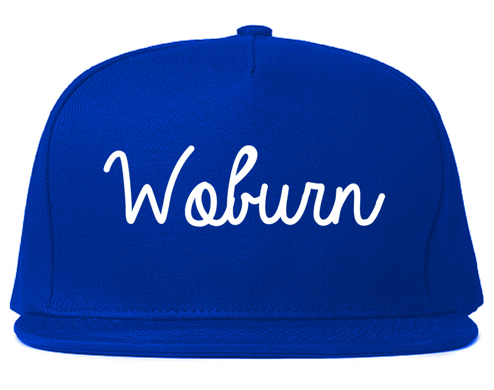 Woburn Massachusetts MA Script Mens Snapback Hat Royal Blue