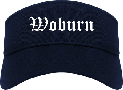 Woburn Massachusetts MA Old English Mens Visor Cap Hat Navy Blue