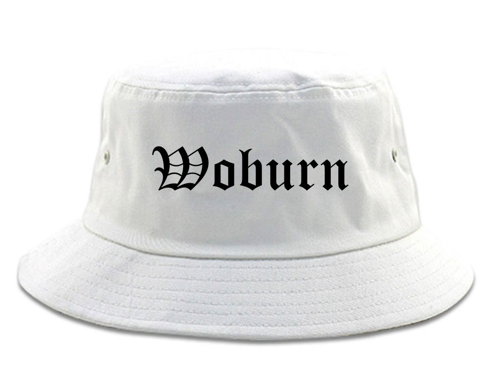 Woburn Massachusetts MA Old English Mens Bucket Hat White
