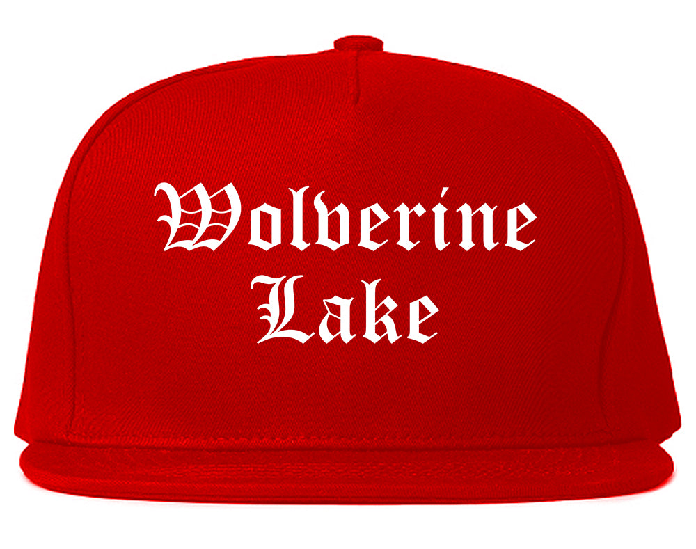Wolverine Lake Michigan MI Old English Mens Snapback Hat Red