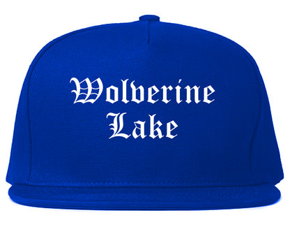 Wolverine Lake Michigan MI Old English Mens Snapback Hat Royal Blue