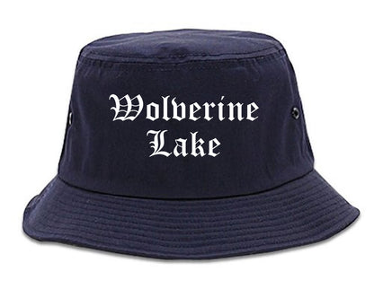 Wolverine Lake Michigan MI Old English Mens Bucket Hat Navy Blue