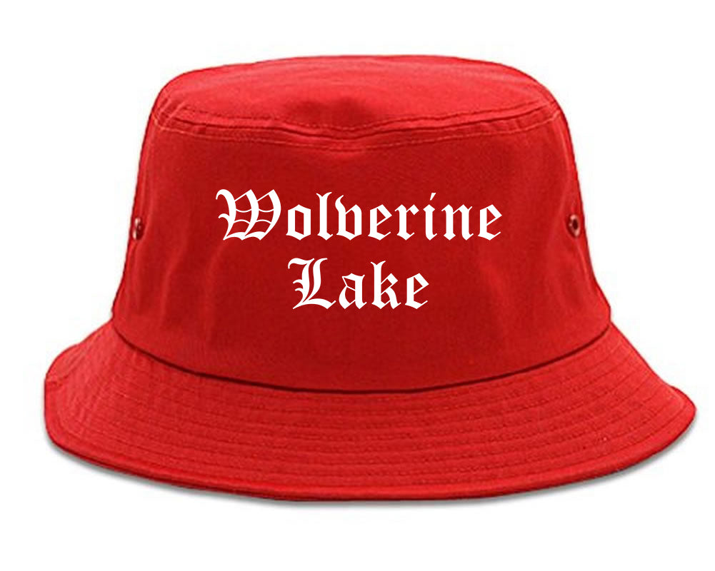 Wolverine Lake Michigan MI Old English Mens Bucket Hat Red