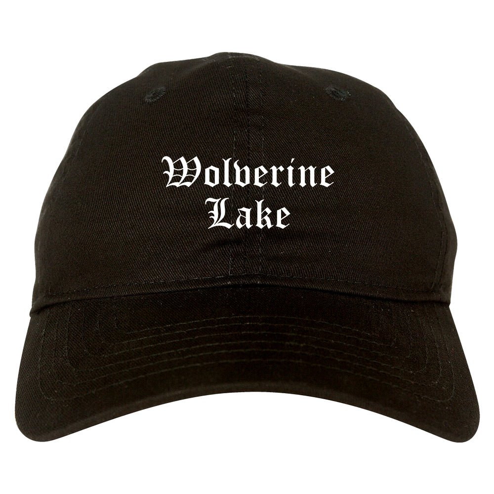 Wolverine Lake Michigan MI Old English Mens Dad Hat Baseball Cap Black