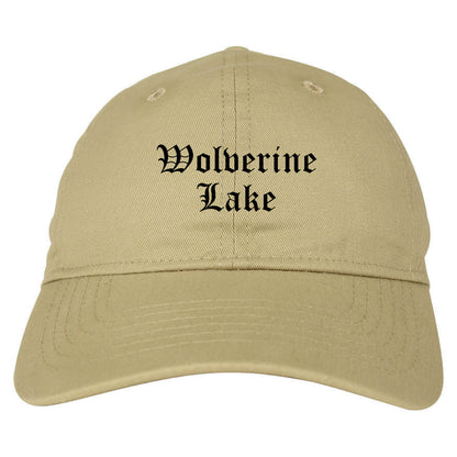 Wolverine Lake Michigan MI Old English Mens Dad Hat Baseball Cap Tan