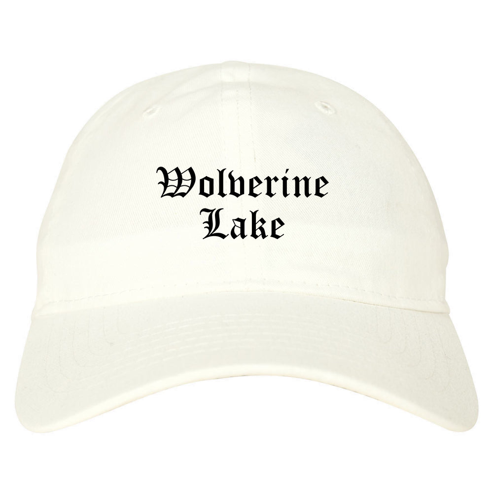 Wolverine Lake Michigan MI Old English Mens Dad Hat Baseball Cap White