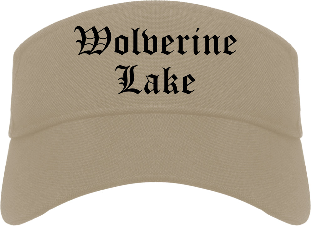 Wolverine Lake Michigan MI Old English Mens Visor Cap Hat Khaki