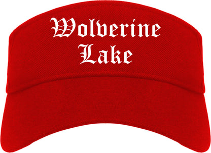 Wolverine Lake Michigan MI Old English Mens Visor Cap Hat Red