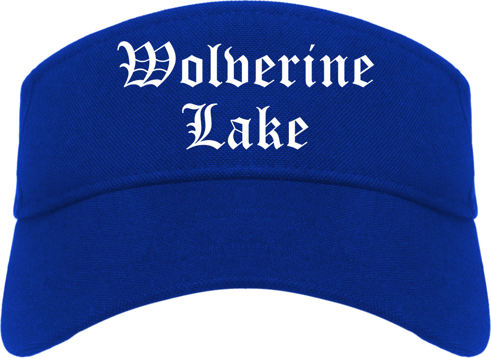 Wolverine Lake Michigan MI Old English Mens Visor Cap Hat Royal Blue