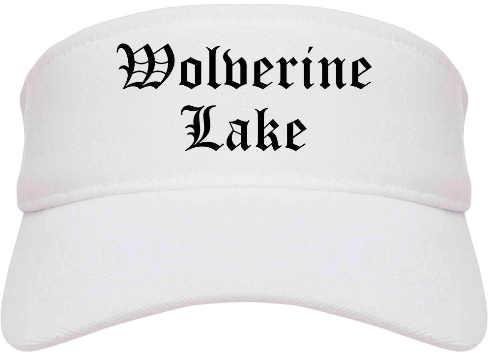 Wolverine Lake Michigan MI Old English Mens Visor Cap Hat White