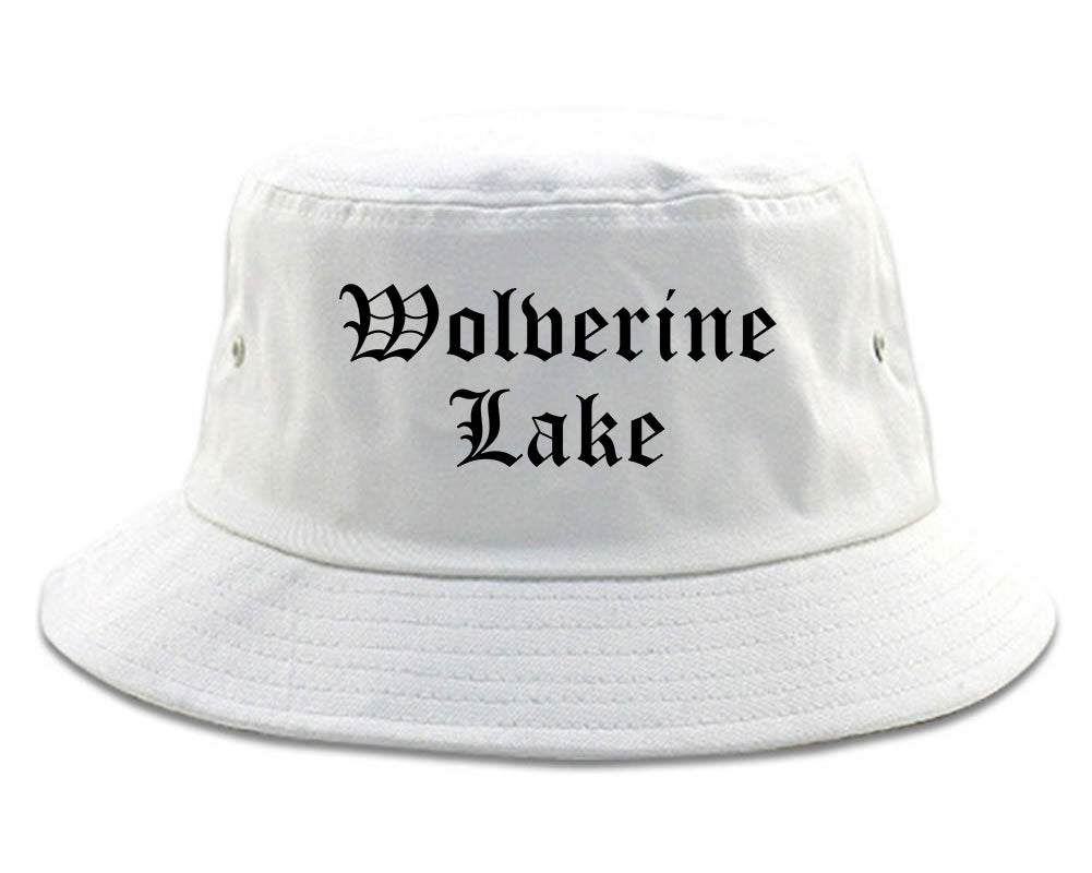 Wolverine Lake Michigan MI Old English Mens Bucket Hat White