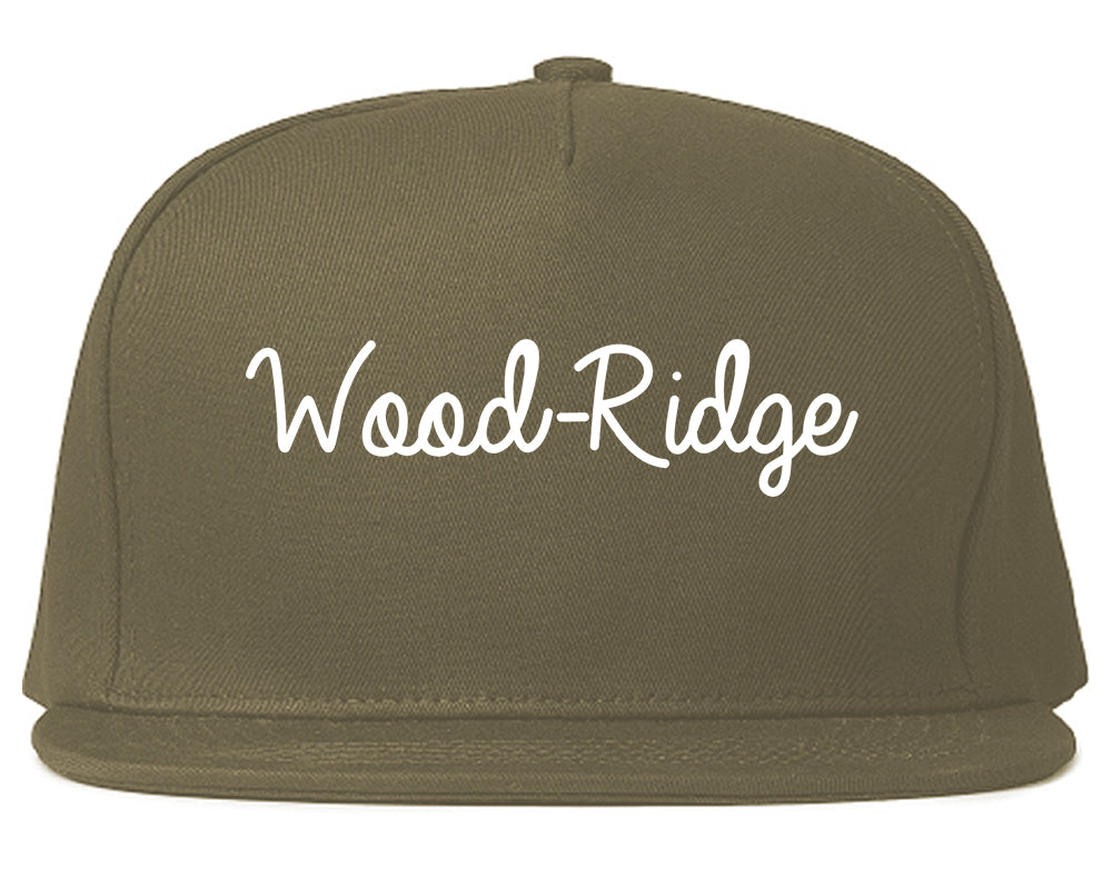 Wood Ridge New Jersey NJ Script Mens Snapback Hat Grey