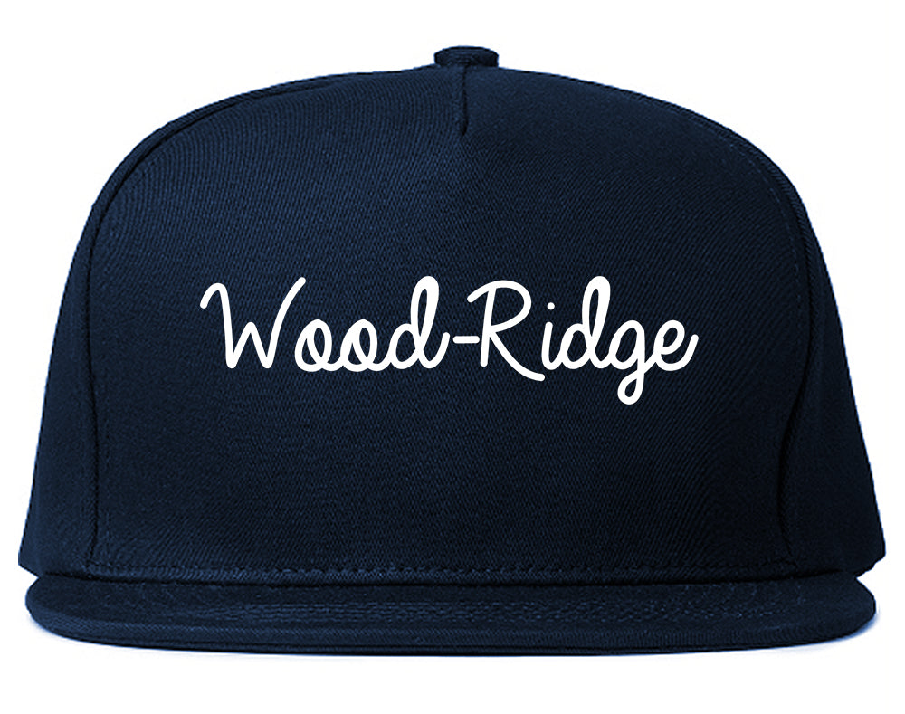 Wood Ridge New Jersey NJ Script Mens Snapback Hat Navy Blue