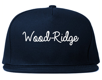 Wood Ridge New Jersey NJ Script Mens Snapback Hat Navy Blue