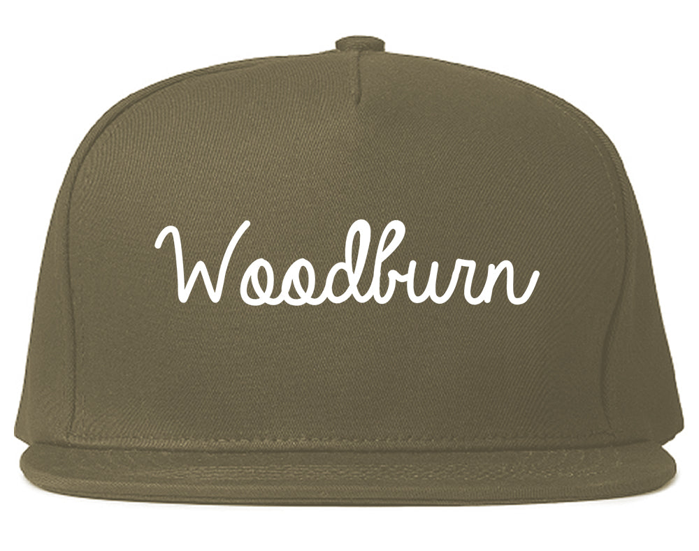 Woodburn Oregon OR Script Mens Snapback Hat Grey