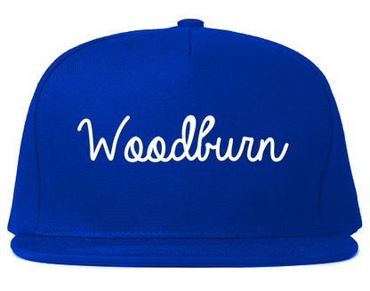 Woodburn Oregon OR Script Mens Snapback Hat Royal Blue