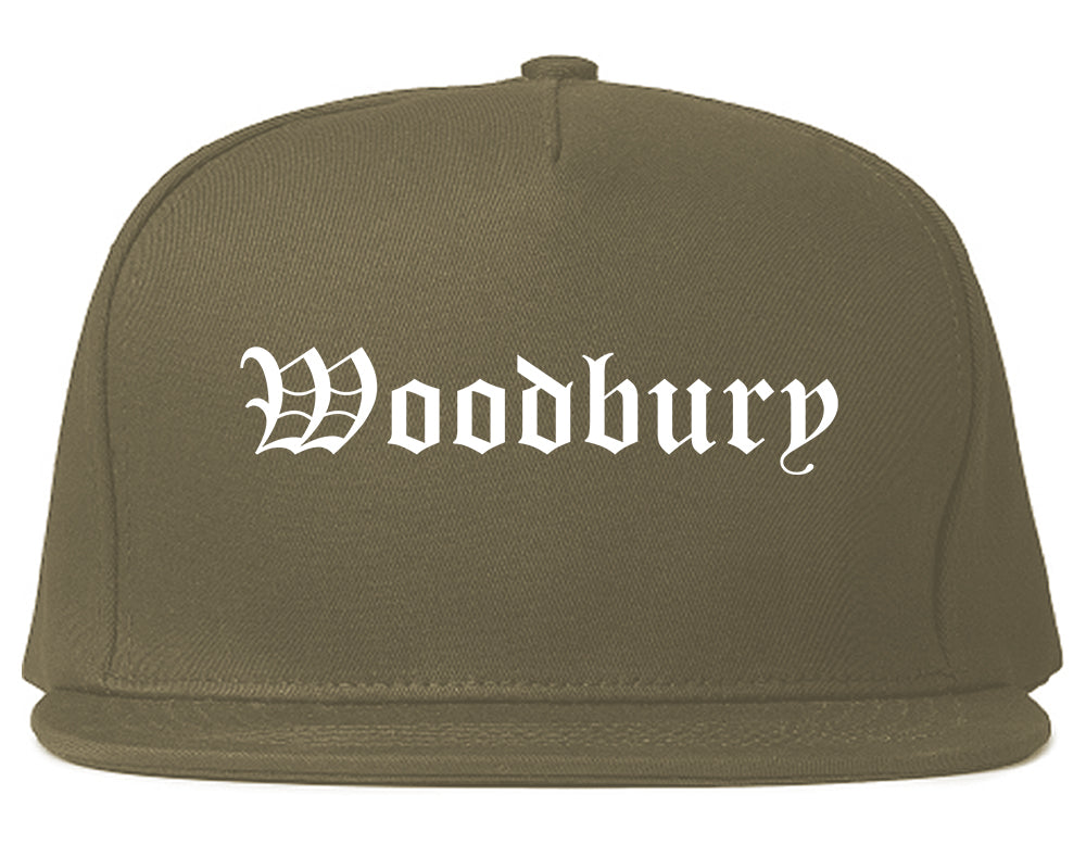 Woodbury New Jersey NJ Old English Mens Snapback Hat Grey