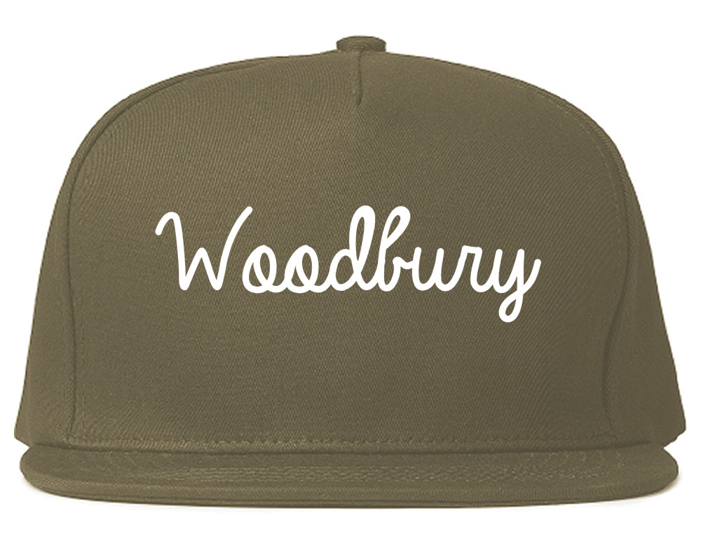 Woodbury New Jersey NJ Script Mens Snapback Hat Grey