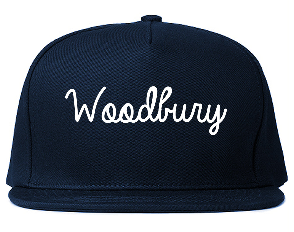 Woodbury New Jersey NJ Script Mens Snapback Hat Navy Blue