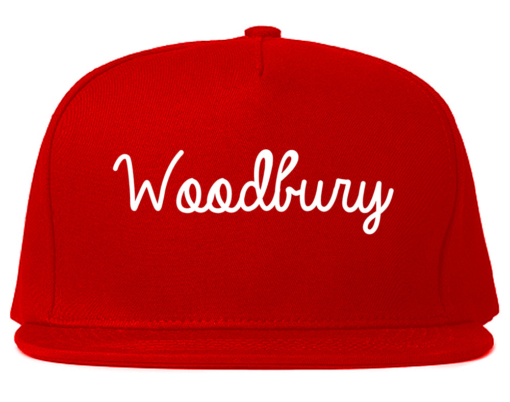 Woodbury New Jersey NJ Script Mens Snapback Hat Red