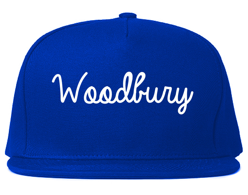 Woodbury New Jersey NJ Script Mens Snapback Hat Royal Blue