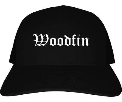 Woodfin North Carolina NC Old English Mens Trucker Hat Cap Black