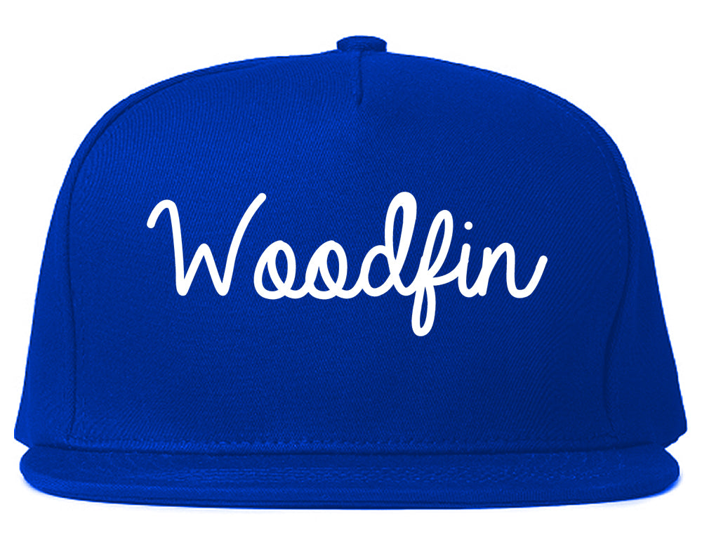 Woodfin North Carolina NC Script Mens Snapback Hat Royal Blue