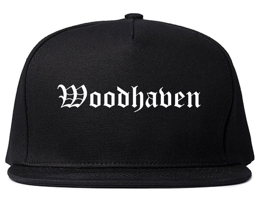 Woodhaven Michigan MI Old English Mens Snapback Hat Black