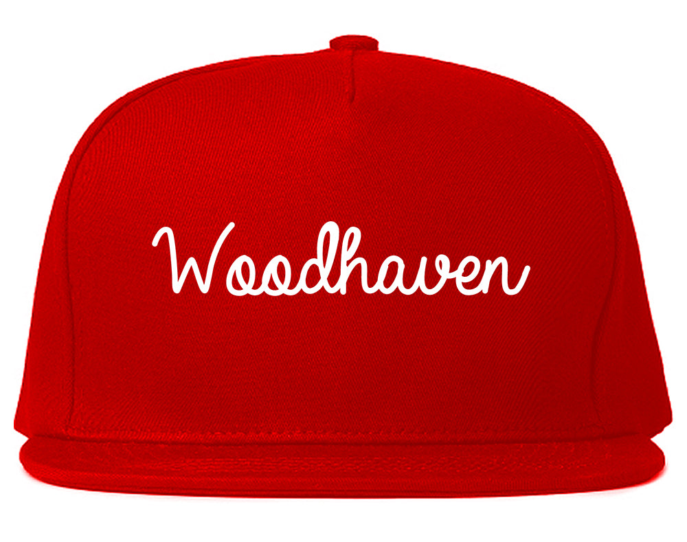 Woodhaven Michigan MI Script Mens Snapback Hat Red