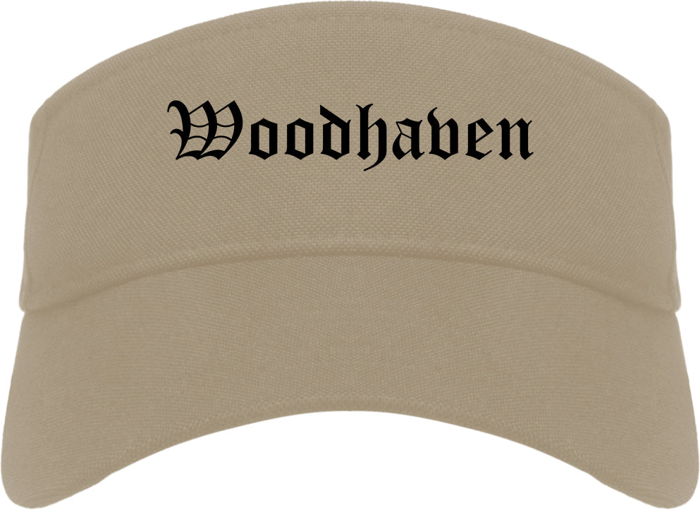 Woodhaven Michigan MI Old English Mens Visor Cap Hat Khaki