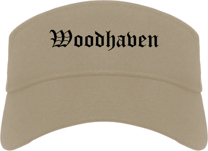 Woodhaven Michigan MI Old English Mens Visor Cap Hat Khaki