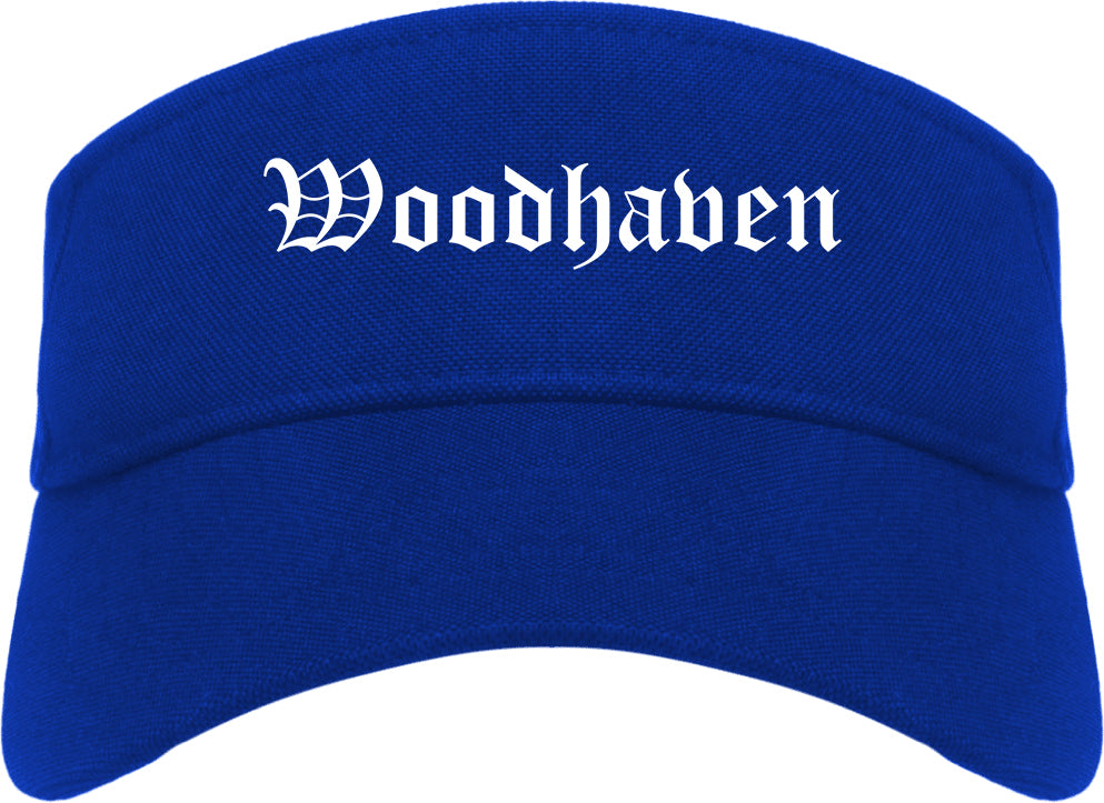 Woodhaven Michigan MI Old English Mens Visor Cap Hat Royal Blue