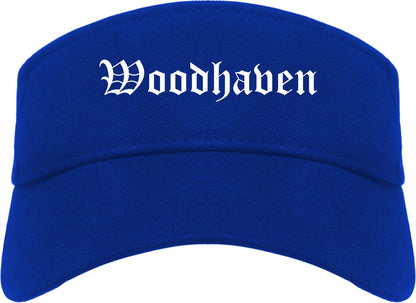 Woodhaven Michigan MI Old English Mens Visor Cap Hat Royal Blue