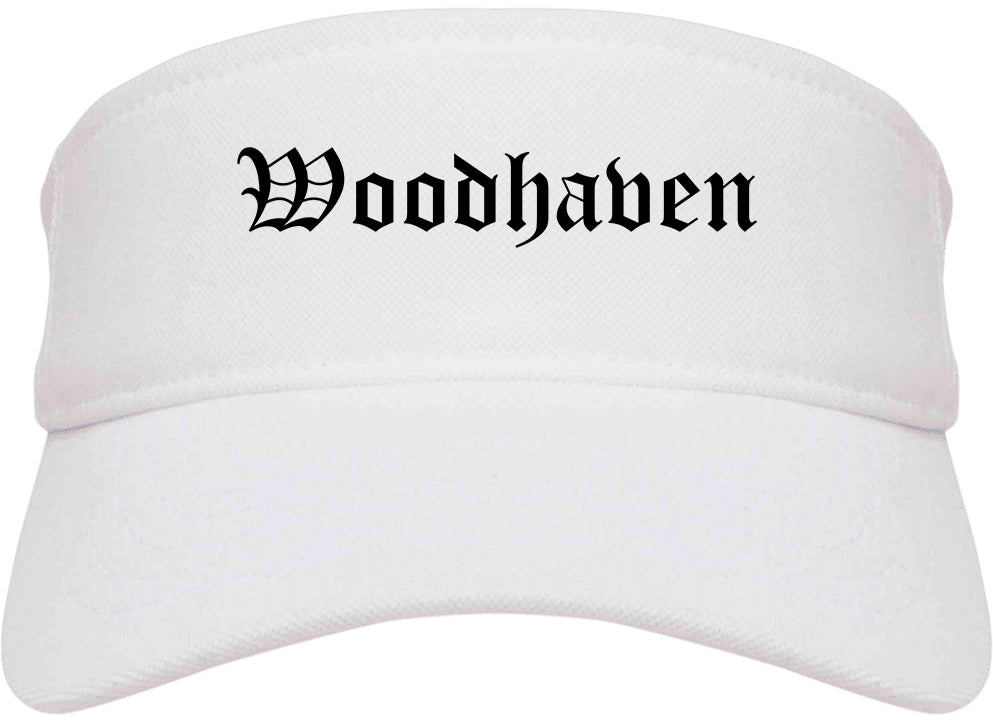 Woodhaven Michigan MI Old English Mens Visor Cap Hat White
