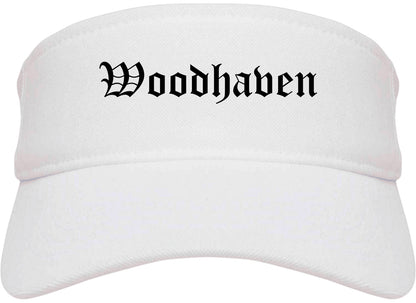Woodhaven Michigan MI Old English Mens Visor Cap Hat White