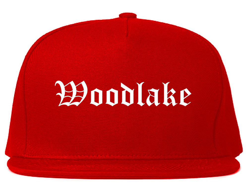 Woodlake California CA Old English Mens Snapback Hat Red