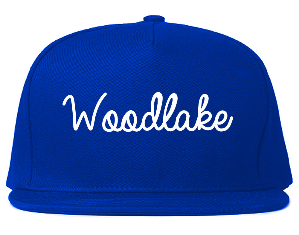 Woodlake California CA Script Mens Snapback Hat Royal Blue