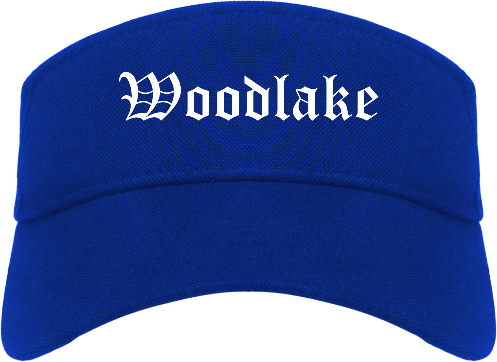 Woodlake California CA Old English Mens Visor Cap Hat Royal Blue