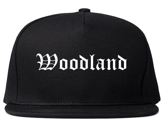 Woodland California CA Old English Mens Snapback Hat Black