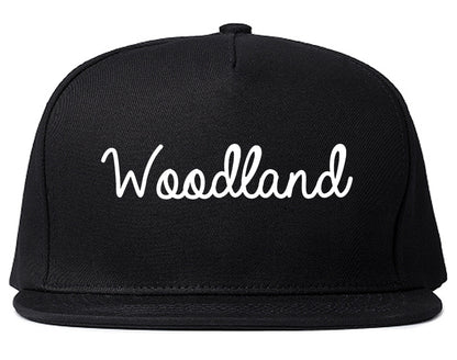 Woodland California CA Script Mens Snapback Hat Black