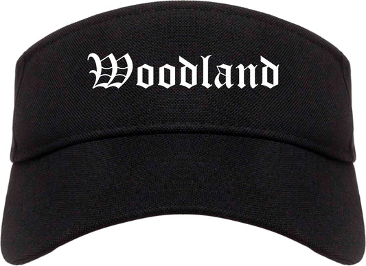 Woodland California CA Old English Mens Visor Cap Hat Black