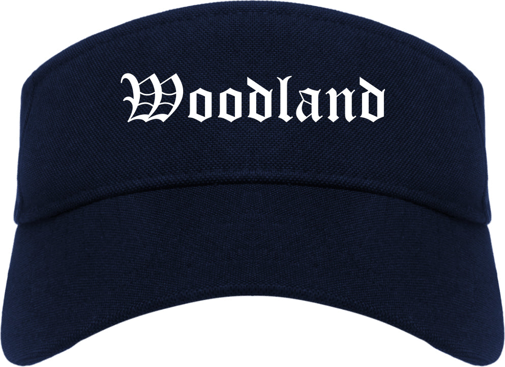 Woodland California CA Old English Mens Visor Cap Hat Navy Blue