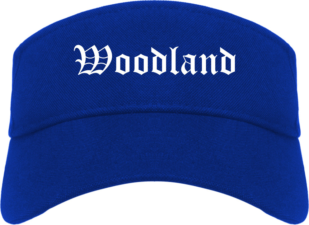Woodland California CA Old English Mens Visor Cap Hat Royal Blue