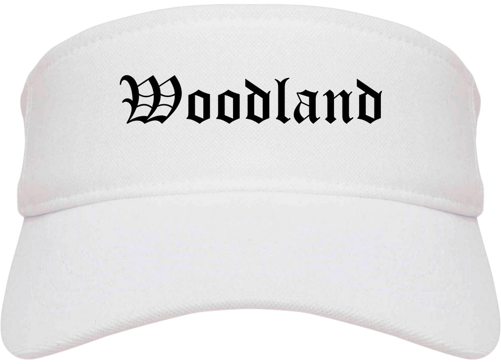 Woodland California CA Old English Mens Visor Cap Hat White